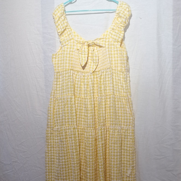 Old Navy Yellow Gold Gingham Boho Maxi Dress, Capped Sleeves, V Neck, Sz 20 - Picture 11 of 14